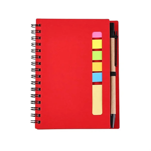Coil Notebook With Multicolor Sticky Note Pen Holder
