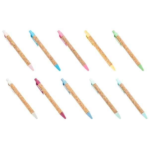 Plastic Straw Cork Push Ballpoint Pen With Replaceable Core