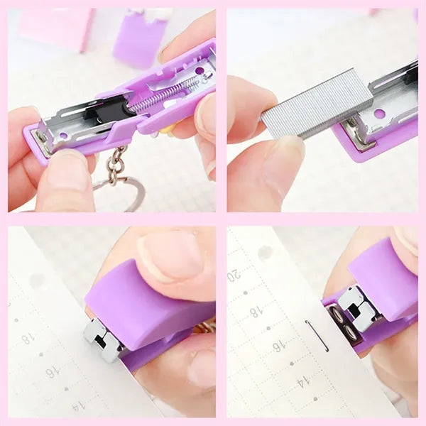 Mini Portable Staples with Keychain Desktop Cartoon Stapler