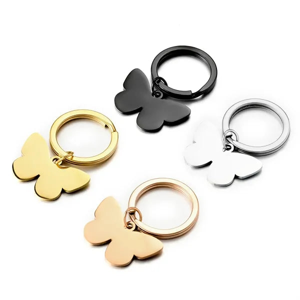 Butterfly Tag Stainless Steel Keychain