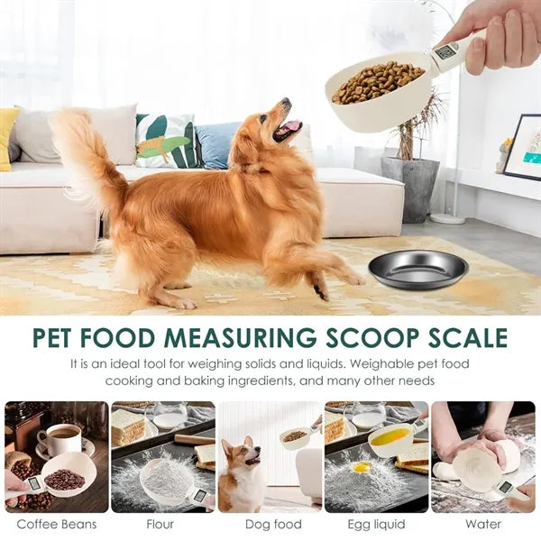 Electronic weighing spoon for pet feeding