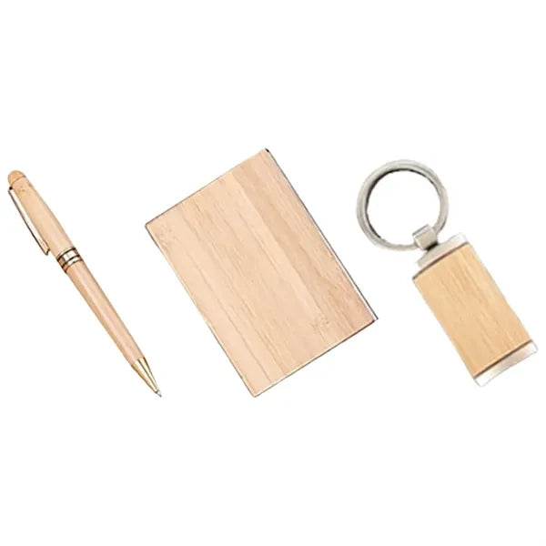 Bamboo Water Bottle Pen Keychain Set Gift Box