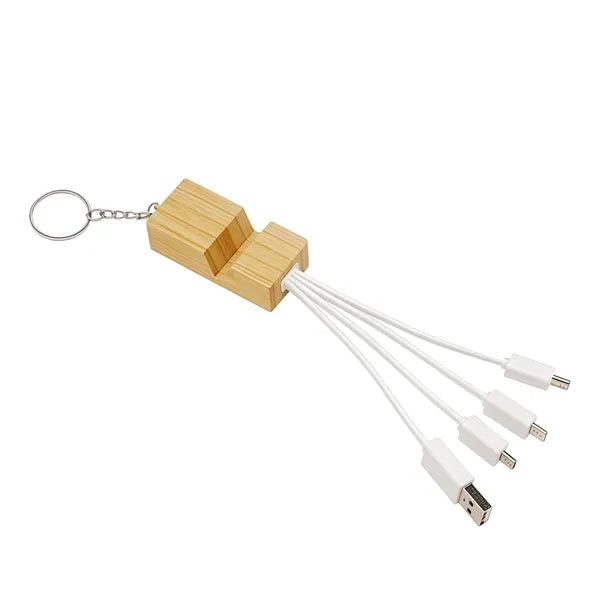 Mini Bamboo Phone Stand Keychain With Charger