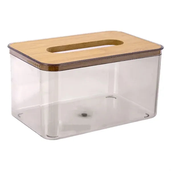 Creative plastic and wooden lid tissue box