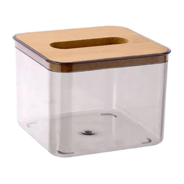 Creative plastic and wooden lid tissue box