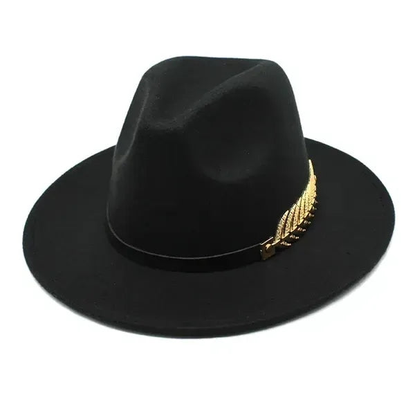 Women's Wide Brim Fedora Panama Hat with Metal Belt Buckle