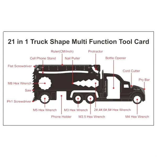 GearCard 21-in-1 Truck-Shaped Multi-Tool Steel Wallet Card