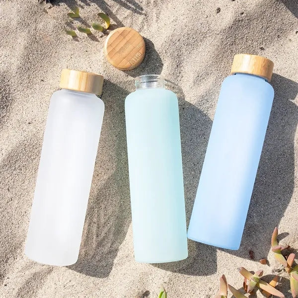 17oz Frosted Glasses Water Bottle with Bamboo Lid
