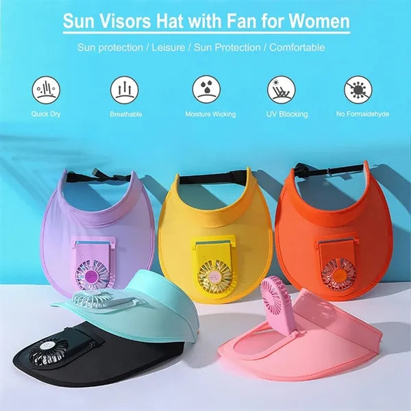 Sun Visors Hat with Fan for Women