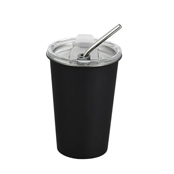 16oz 304 Stainless Steel Cup with Lid and Straw