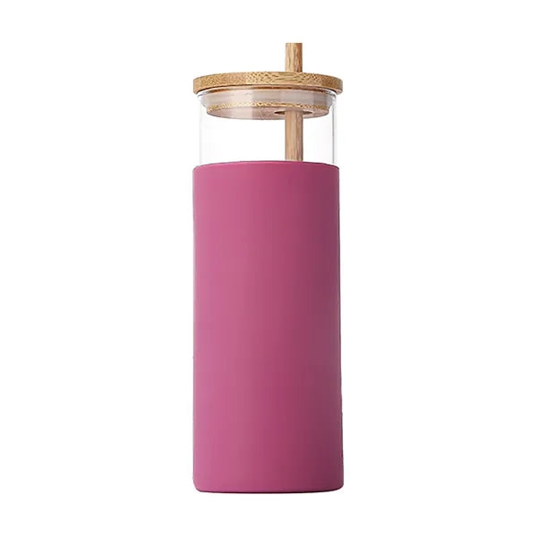 16 oz Glass Tumbler with Straw and Bamboo Lid