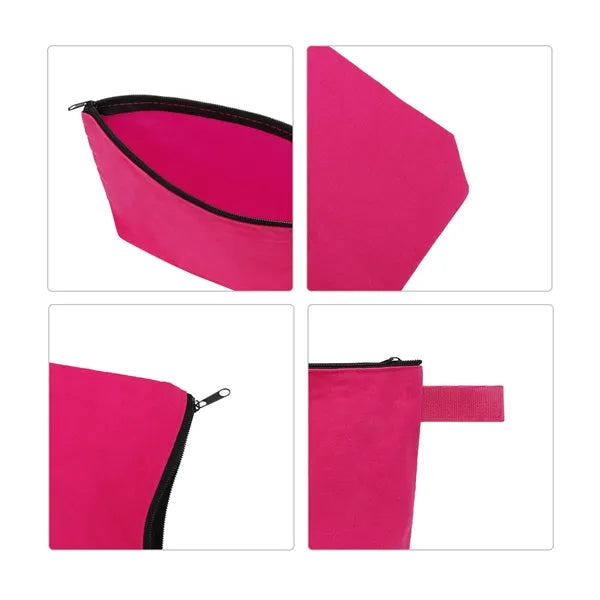 Solid Color Canvas Travel Cosmetic Bag Zipper Pencil Pouch