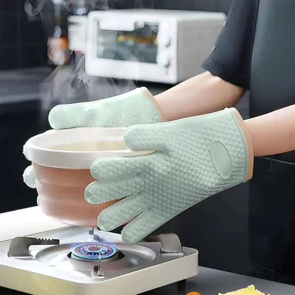 Silicone Oven Mitts With Fingers Waterproof And Non-Slip