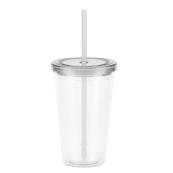16oz Double-layer Plastic Water Cup Fashion Straw Bottle