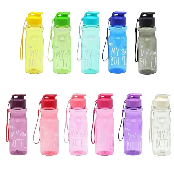 19 oz Transparent PET Flip-Top Sport Bottle with Carry Strap