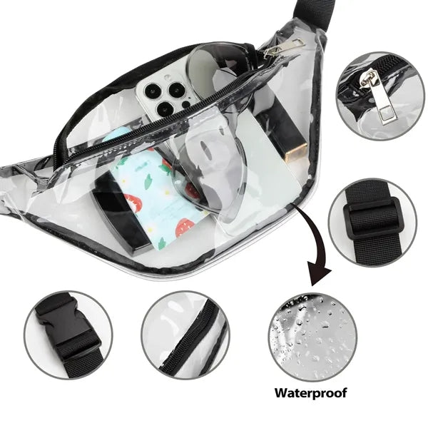 Clear Transparent PVC Fanny Pack Bag W/Zipper Pocket