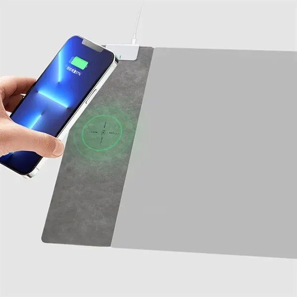 Wireless Charging Mouse Pad Leather Office Gaming Desk Mat