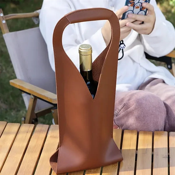 PU Leather Wine Bottle Bag with Handle Design