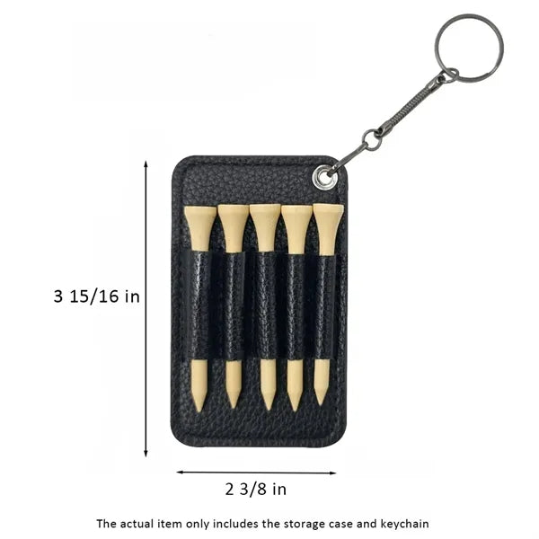 Golf Tee and Divot Tool Keychain Set Faux Leather Holder
