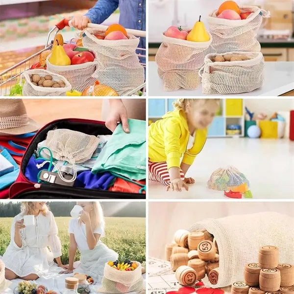 Eco-friendly supermarket drawstring mesh cotton shopping bag