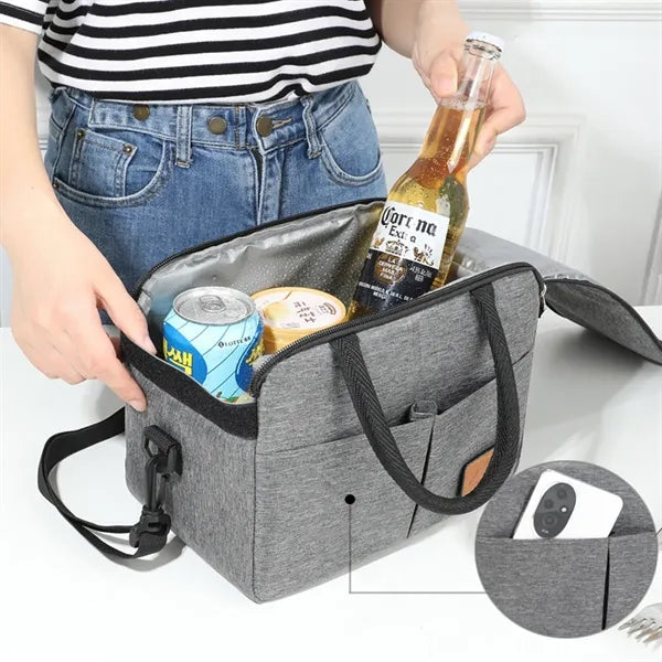 Double Layer Insulated Lunch Tote with Shoulder Strap
