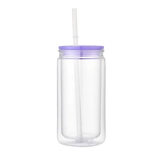 16 oz Clear Plastic Cup With Straw And Lid