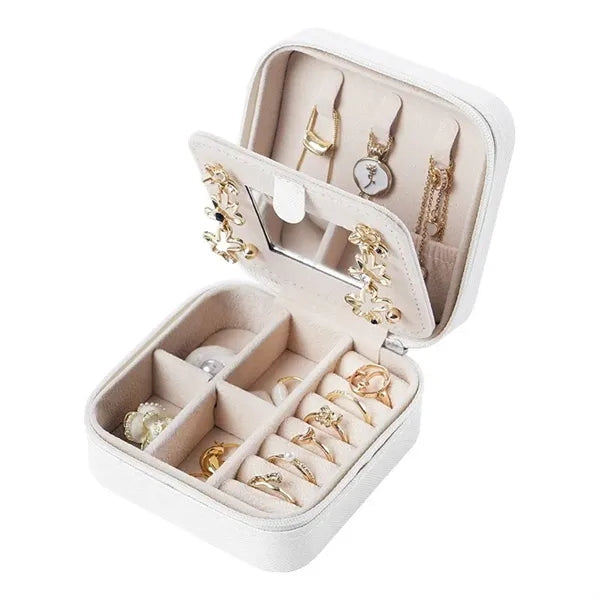 PU Jewelry Box Travel Mirror Case Gift Pendan