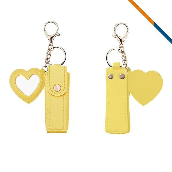 Zipin Mini PU Leather Mirror Lipstick Keychain Pouch