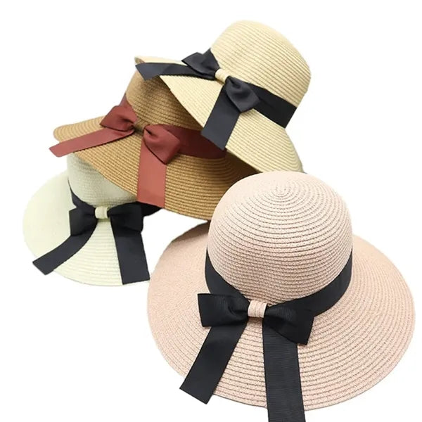 Spring and summer paper straw cotton bow dome hat