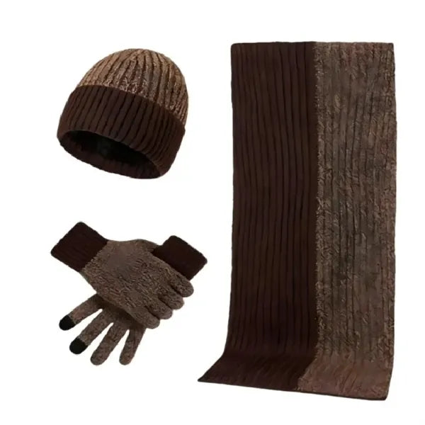 3In1 Winter Warm Beanie Hat Scarf Touchscreen Gloves Set