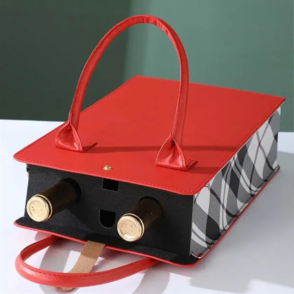 Portable PU leather two bottles wine carrier tote gift bag