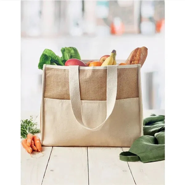 Jute Shopping and Cooler Bag with Canvas Pocket
