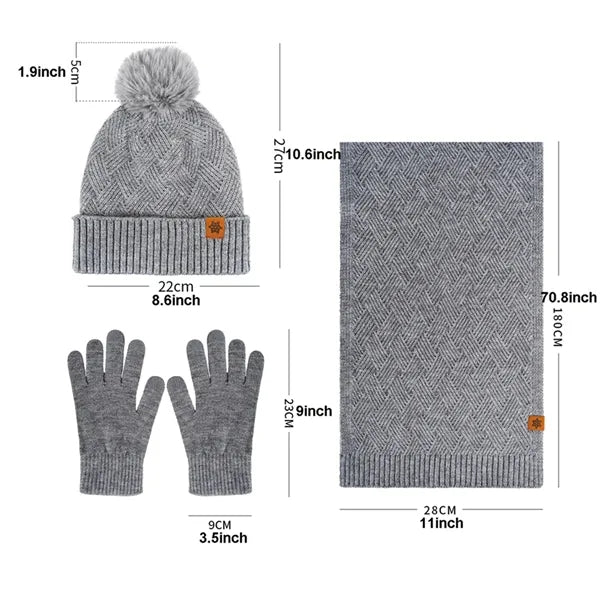 3pcs Winter Thermal Hat Scarf and Gloves Set
