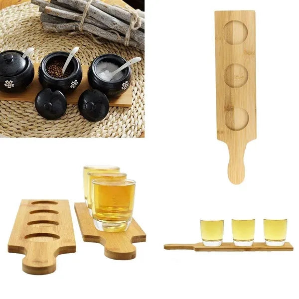 Bamboo Beer Flight Board 3 Slots Tasting Party Serving Tray