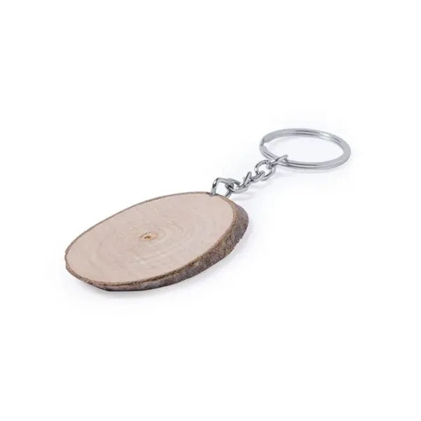 Oval Natural Wood Log Cut Keychain