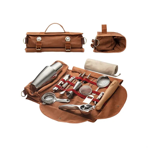Portable Bartender Kit Roll Up Canvas Cocktail Tool Set