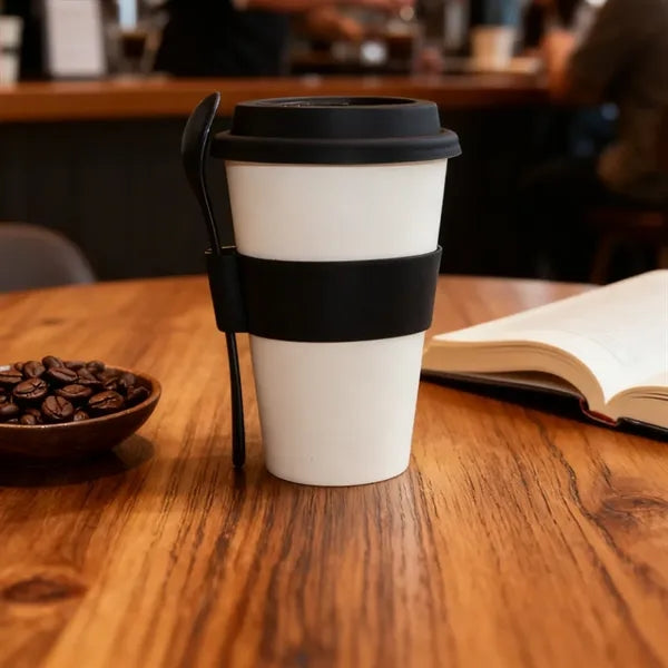 16 oz. Eco Bamboo Fiber Coffee Cup with Lid, Sleeve & Spoon