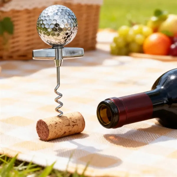 Golf Ball Design Metal Corkscrew Wine Opener w/ Custom Logo