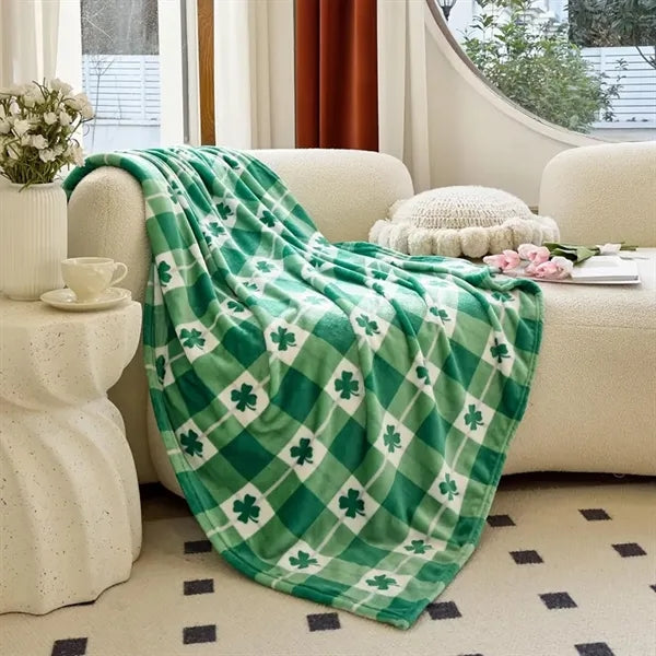 St Patrick's Day Green Clover Fleece Throw Blanket