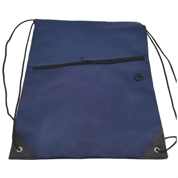 Drawstring Backpack With Zipper Polyester Pocket