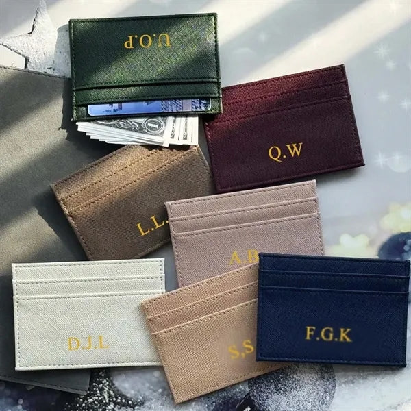 Gift set minimalist slim wallet card holder with keychain