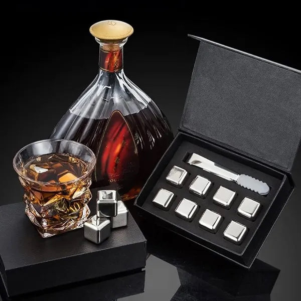 Stainless Steel Whiskey Stones Set with Ice Tongs