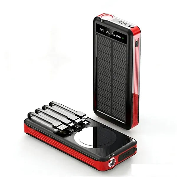 20000mah Solar Charger Power Bank With Built-In 4 Cables