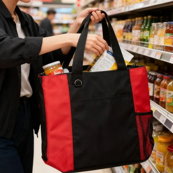 Two Tone Nylon Utility Tote W/ Mesh Pocket & Earbud Port