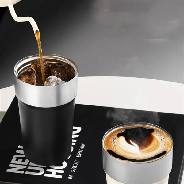 17oz. Stainless Steel Coffee Tumbler w/ Strap Lid and Straw