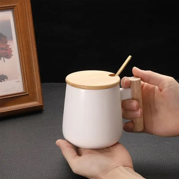 15 oz. Ceramic Coffee Mug with Bamboo Lid and Spoon