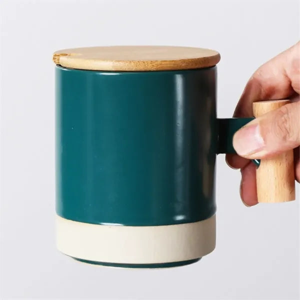 11oz. Two-Tone Ceramic Mug with Bamboo Lid and Spoon