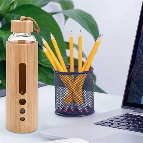 13oz. Bamboo Sleeve Glass Bottle w/ Carry Loop & Lid