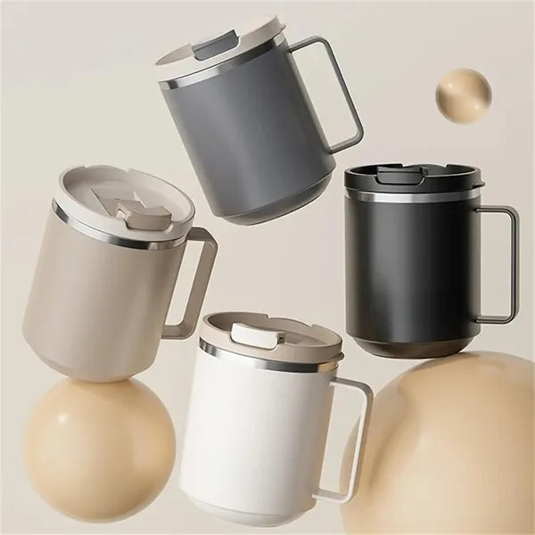 Stainless Steel Coffee Mug With Lid & Handle