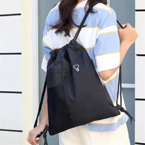 Two Tone Drawstring Backpack with Front Zipper Pocket